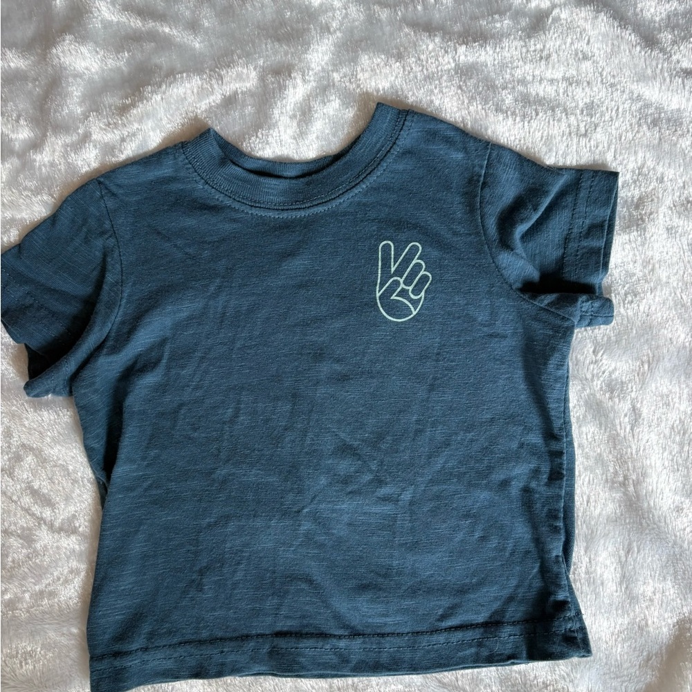 okie dokie Navy Blue Tee with Peace Hand Graphic